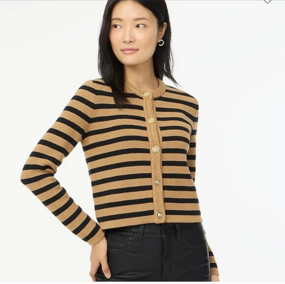 J. Crew Factory Lady Jacket Tan and Black Striped Cardigan SMALL